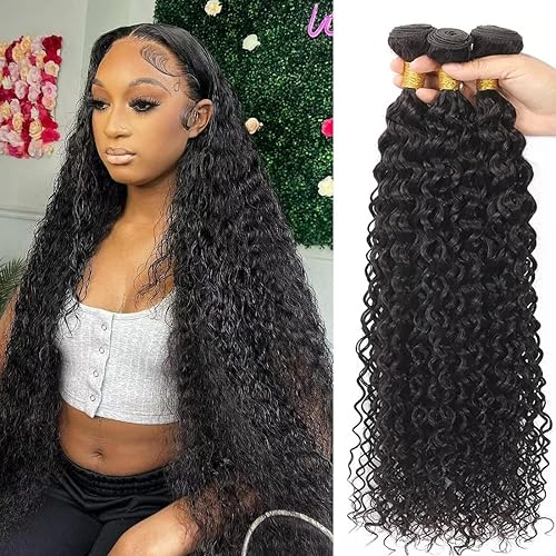 Extensiones de cabello humano virgen brasileño ondulado (26, 28, 30 pulgadas), 100% cabello humano sin procesar, 3 manojos de cabello húmedo y