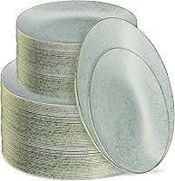 Vista 30 de Plasticpro Juego de 64 piezas de elegantes platos de plástico desechables incluye 32 platos de cena y 32 platos para ensalada, vajilla resistente