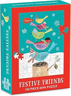 Galison Festive Friends Mini Puzzle, 130 Pieces, 6â€ x 8.25â€ â€“ Holiday Jigsaw Puzzle Featuring a Festive Illustration of Snowy Birds by Gennine Zlatkis â€“ Thick, Sturdy Pieces, Great Gift Idea