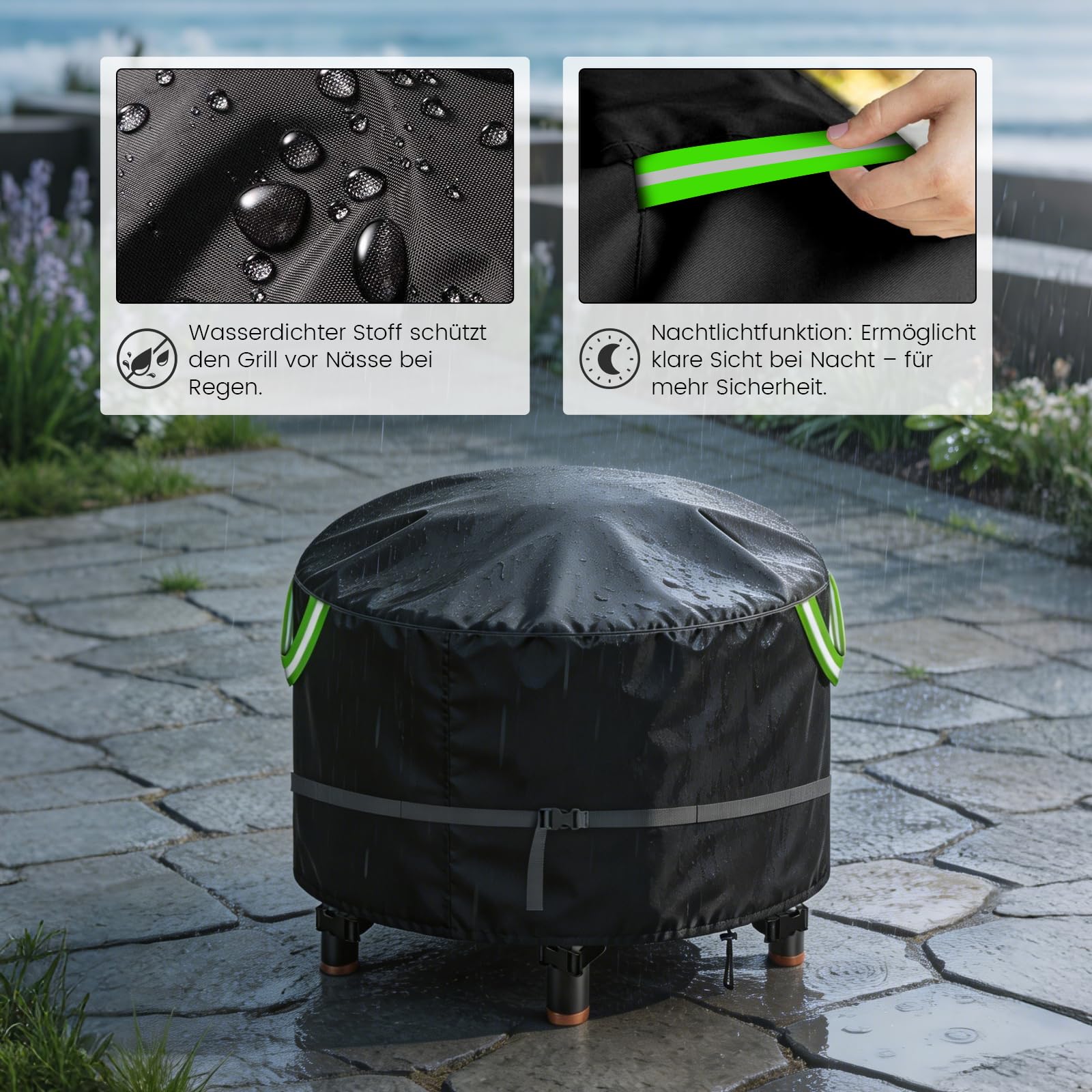 Housse Brasero 90cm Rond, 600D Oxford PU Imperméable avec 2,8 Msangles à Boucle, 3 Boucles Coupe-Vent et 2 Poignées, Housse de Protection pour Brasero, Panier à Feu, Diamètre 91x50cm