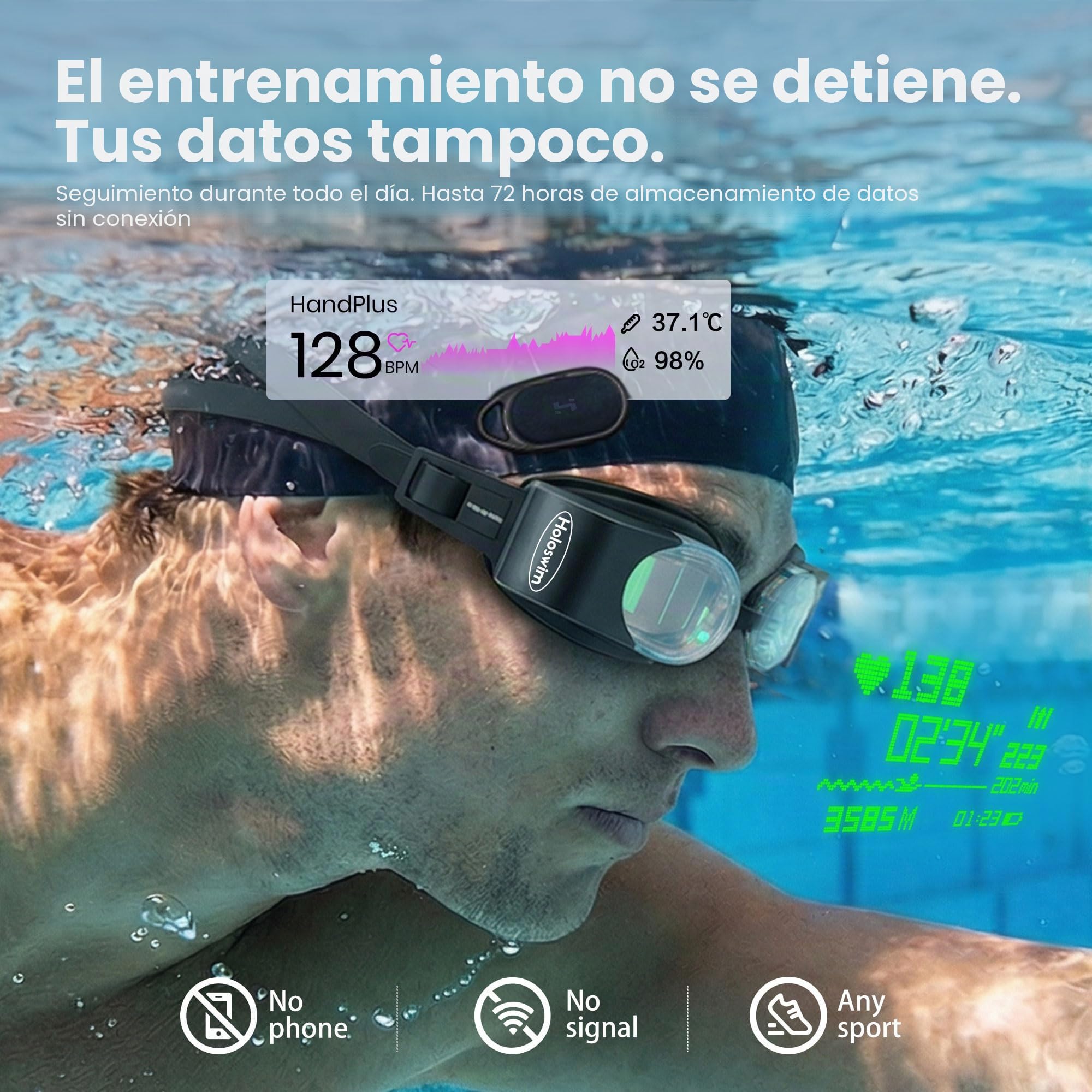 HandPlus - Monitor de frecuencia cardíaca, rastreador óptico de fitness de grado de entrenamiento cómodo, HR óptico avanzado con precisión de zona, almacenamiento sin conexión de 72 horas, Bluetooth y