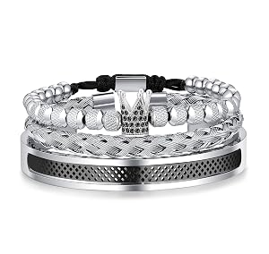 WFYOU 3PCS Stainless Steel Bracelets for Men Gold Roman Numeral Bangle Bracelet Twisted Cable Bracelet Adjustable Cuff Bracelet