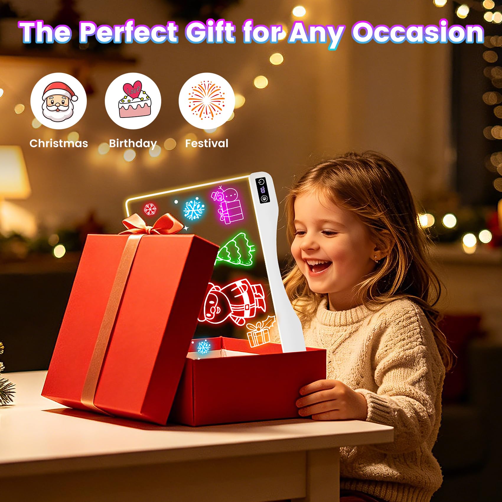Tavola da disegno a LED con penna a 12 colori, 305x 25cm, lampada da disegno a LED per bambini, in acrilico cancellabile a secco, per appunti, scarabocchiare, da scrivania, regalo per bambini, scuola