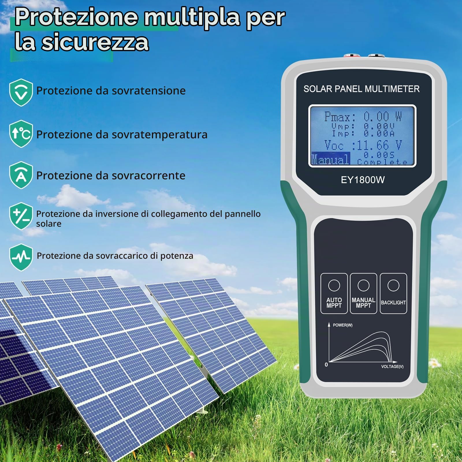 Ligowi 1800W Fotovoltaico Pannello Solare Tester MPPT Multimetro Pannelli Solari Tester Con Funzione di Protezione Ricarica Solare