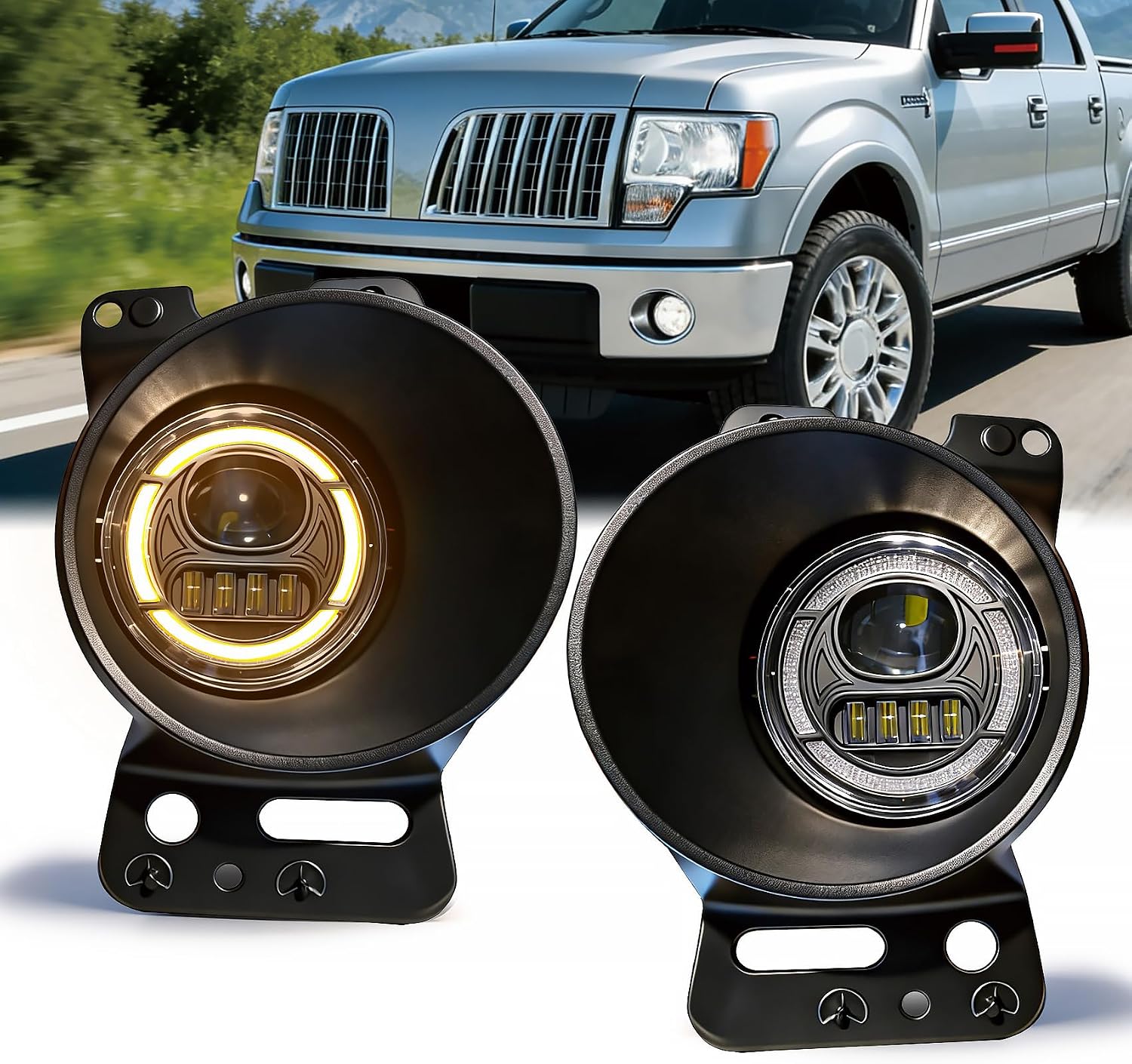 LED Fog Light Assembly with DRL Turn Signal, High Brightness Clear Front Driving Lamps Kit Compatible with 2005 2006 2007 2008 Ford F150, 2006-2010 Lincoln Mark LT DOT Approved