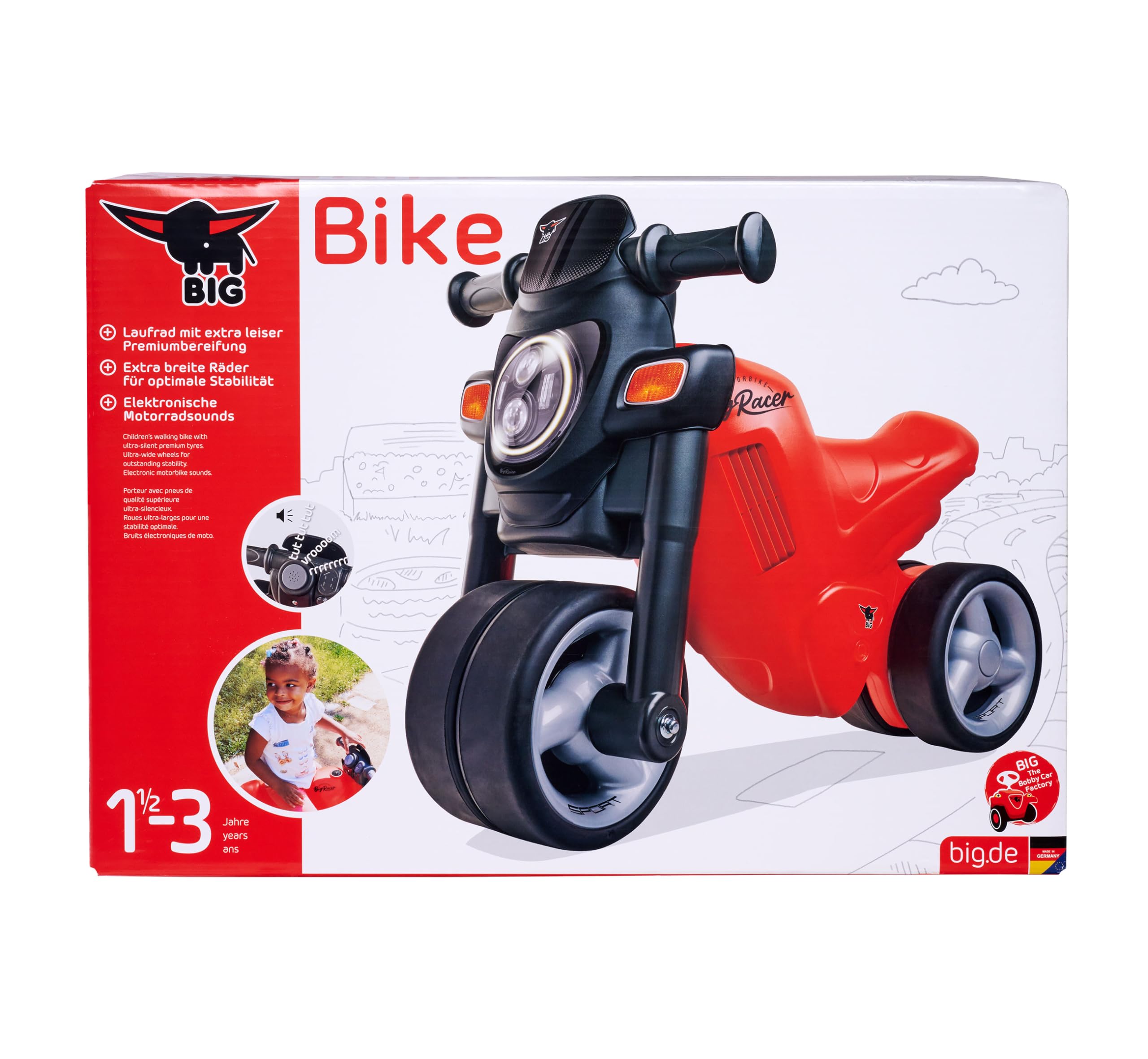 Big Sport Bike Laufrad Rot - Kinder-Laufrad mit Breiten Reifen, robust, hohe Kippsicherheit, tiefergelegter Sitz, bis 25 kg belastbar, für Kinder ab 1,5 Jahr