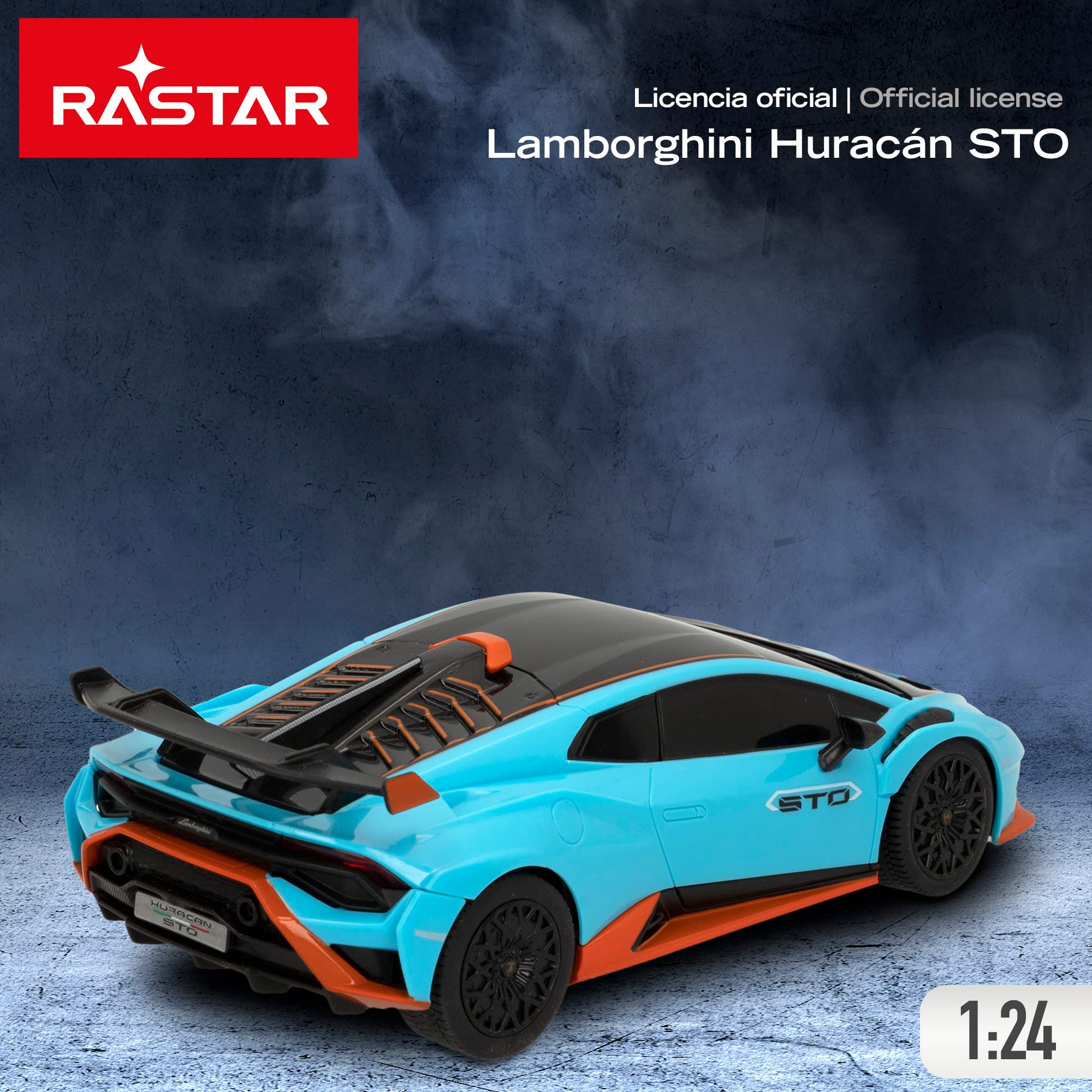 ColorBaby - Coche teledirigido Lamborghini Huracán STO, radiocontrol, Azul con Negro Escala 1:24, para niños y para Adultos, Juguetes para niños teledirigidos (46987)