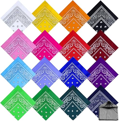 URATOT 16 pañuelos de cachemira, pañuelo de vaquero, pañuelos, estampado de cachemira, bufanda para la cabeza, varios 16 colores