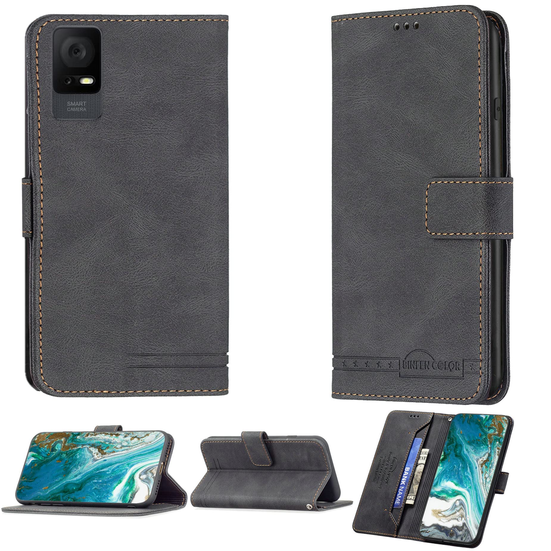 Custodia In Pelle PU Con Supporto Per TCL 405 – Cover Premium Con Fessura Per Carte E Anello In Silicone (CPT57) - 2