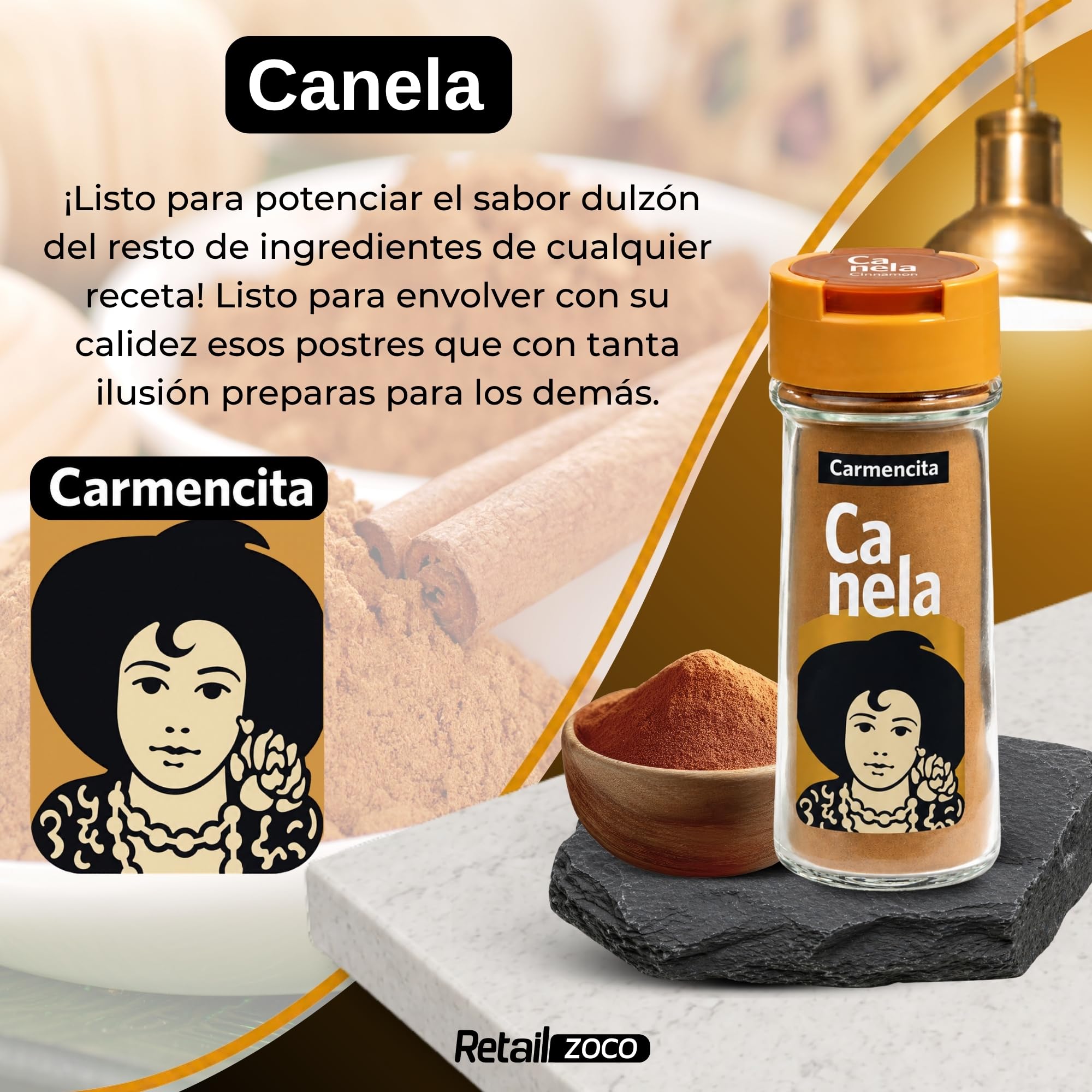 Sazonador Canela Molida Carmencita, Ideal para potenciar tus postres con toque dulce y aromático, salteados de verdura y en tus desayunos de cereales o avena, Sin Gluten, Contiene 2 unidades de 43 g - imagen 2