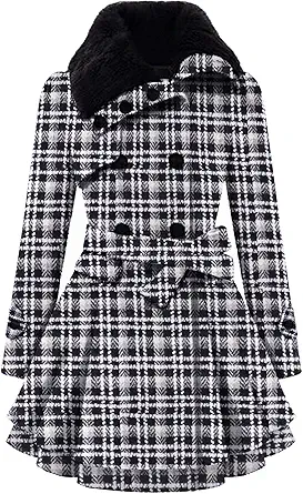 Zeagoo Women's Fashion Faux Fur Lapel Double-Breasted Thick Wool Trench Coat Winter Warm Jacket S-2XL