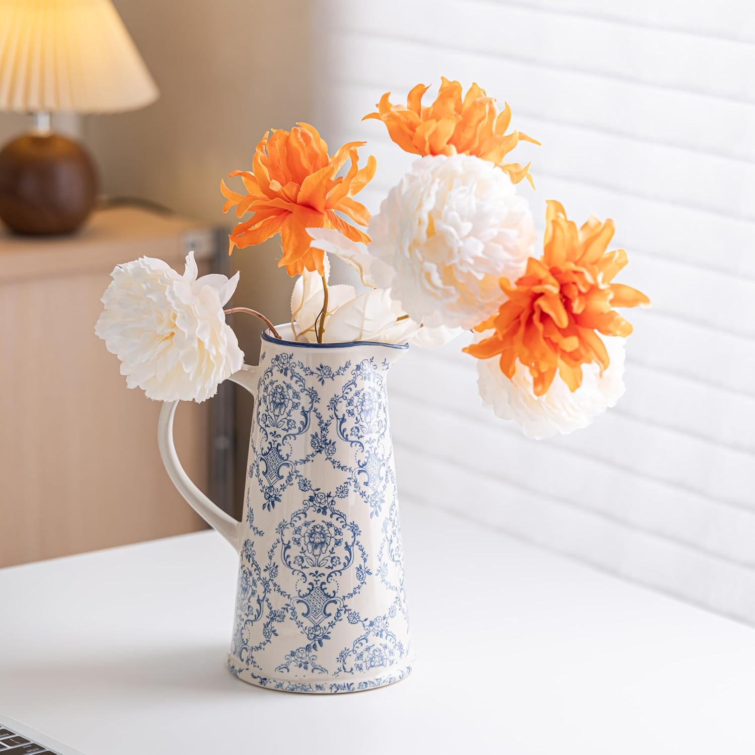 Blue and White Vase, Vintage Blue Ceramic Flower Vessel,Ceramic vases for Home Decor,Vintage Vase for Home Decor, Living Room, Shelf, Office, Rustic Table Centerpiece (Tall) - Image 6