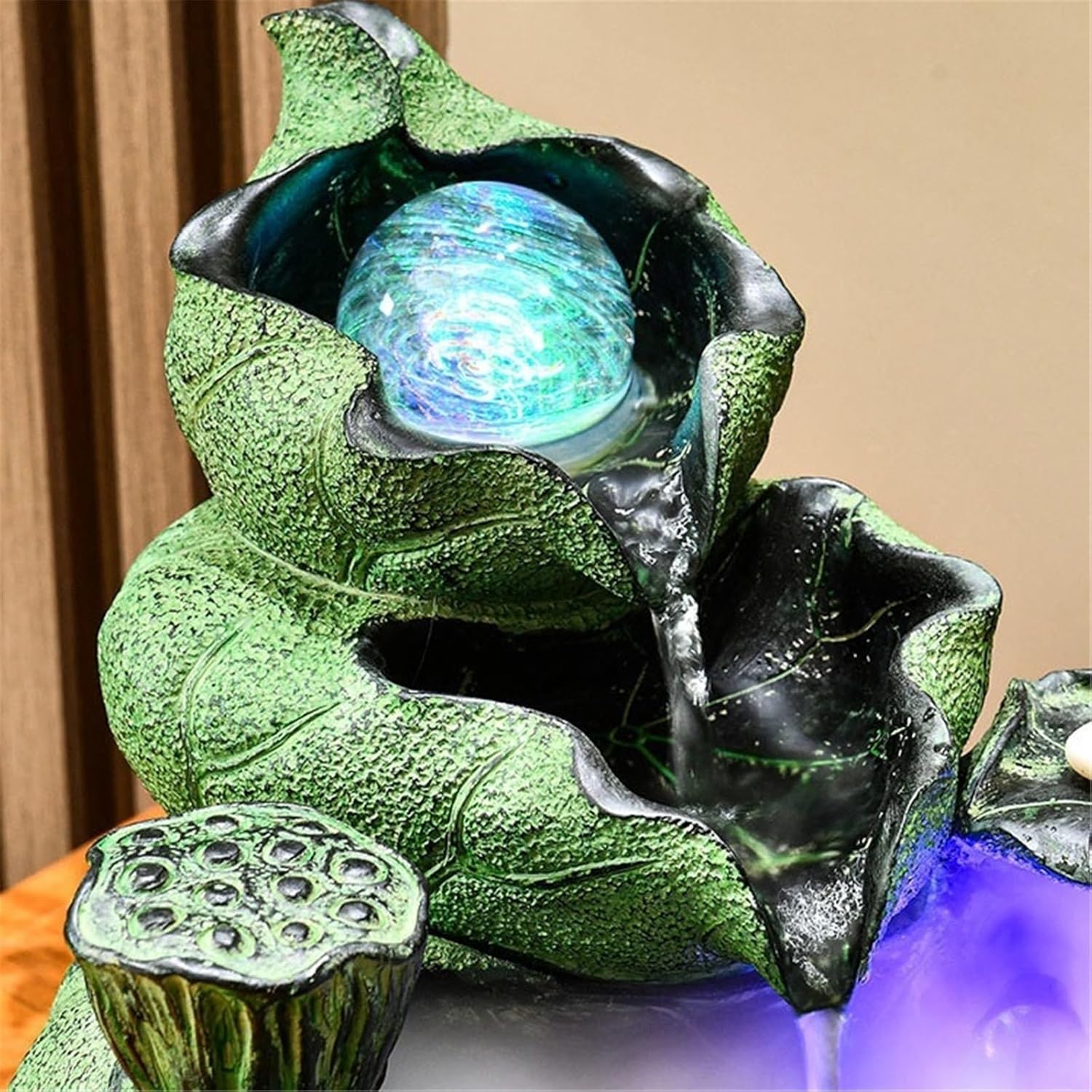 デスクトップ噴水 屋内噴水 中国風の蓮の葉と流水の装飾 循環式噴水 卓上の噴水(小さい)