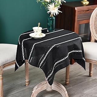 Rustic Farmhouse Embroidered Square Tablecloth Jacquard Striped Table Cl...