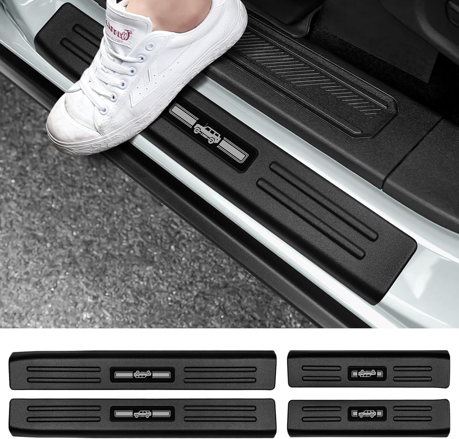 hellet 4pcs car door sill protector for ford 2021-2025 2026 bronco accessories (not for bronco sport) matte black abs plastic material full coverage door entry guards for ford bronco 2021-2026