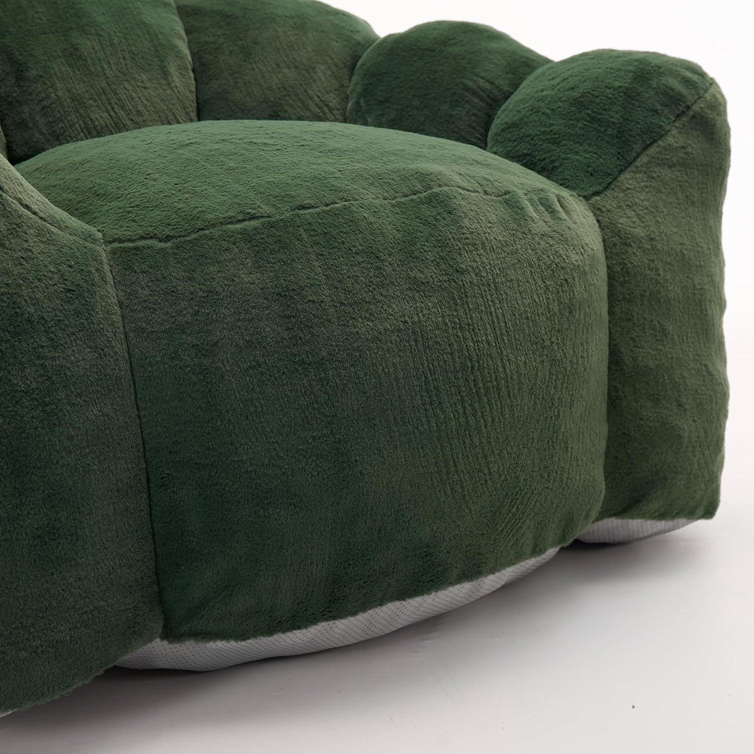 Lotus Petal Bean Bag Chair for Adults, Memory Foam Filled Lounge Sofa, No Assembly Compression Couch with Handle, Modern Floor Chair for Living Room Bedroom, Green