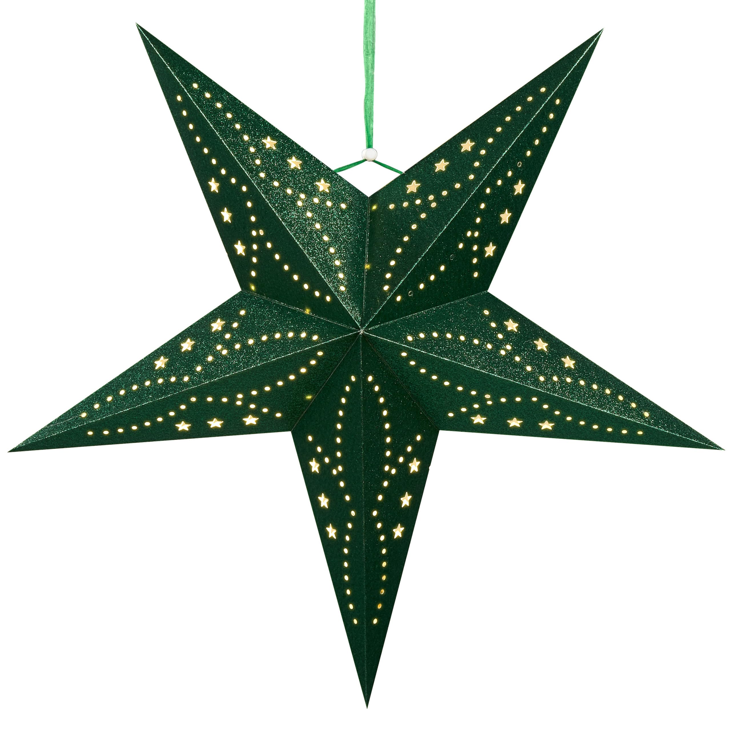 Lot de 2 Étoiles LED en Papier Brillant pour Décoration de Noël 60 cm Vert Motti
