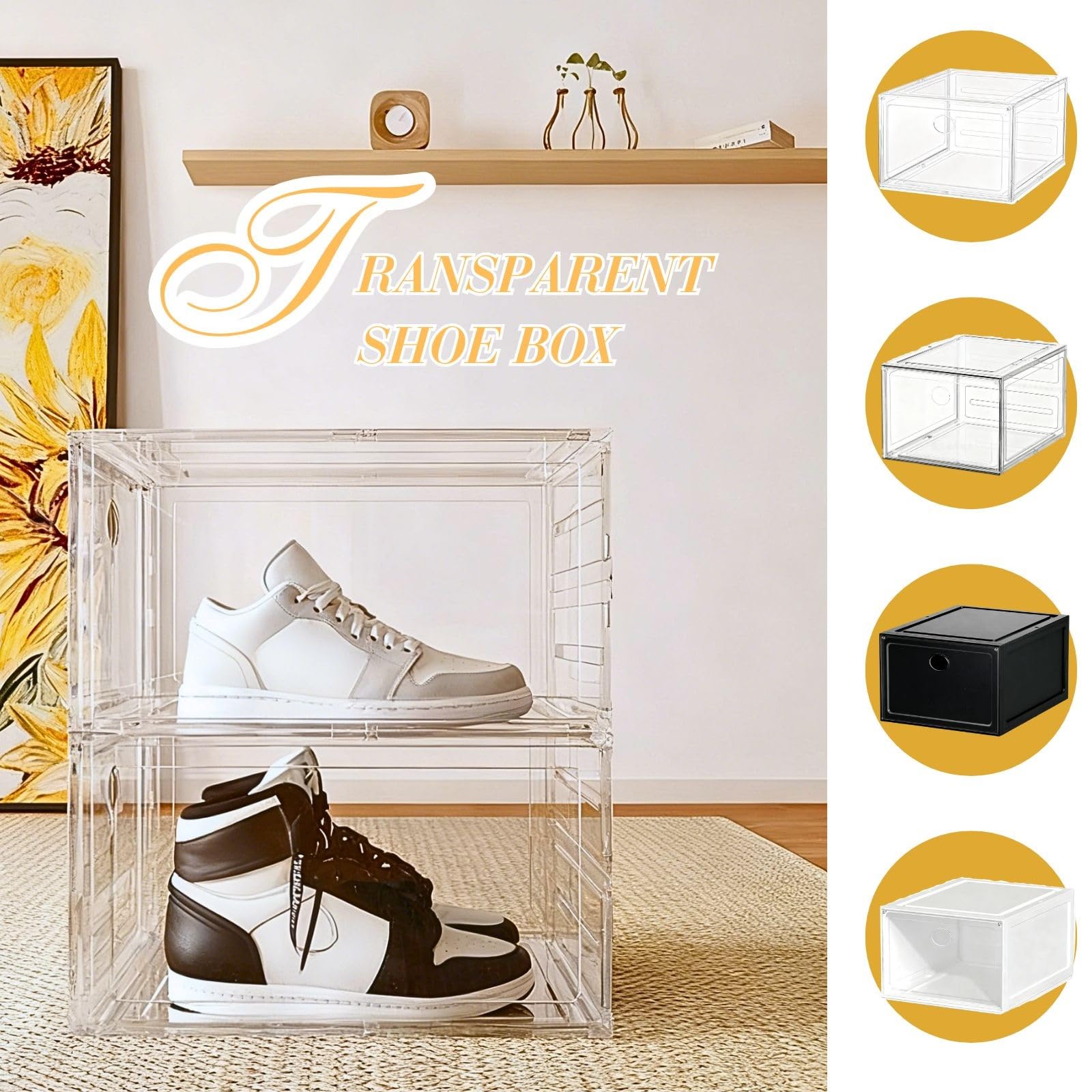 Generisch Schuhregal mit 12 Stapelbaren Schuhboxen Transparente Stapelbare Platzsparender Schuhorganizer Organisieren Hartplastik Schuhkartonmit Magnetverschluss Steckregal(White,12 pack)