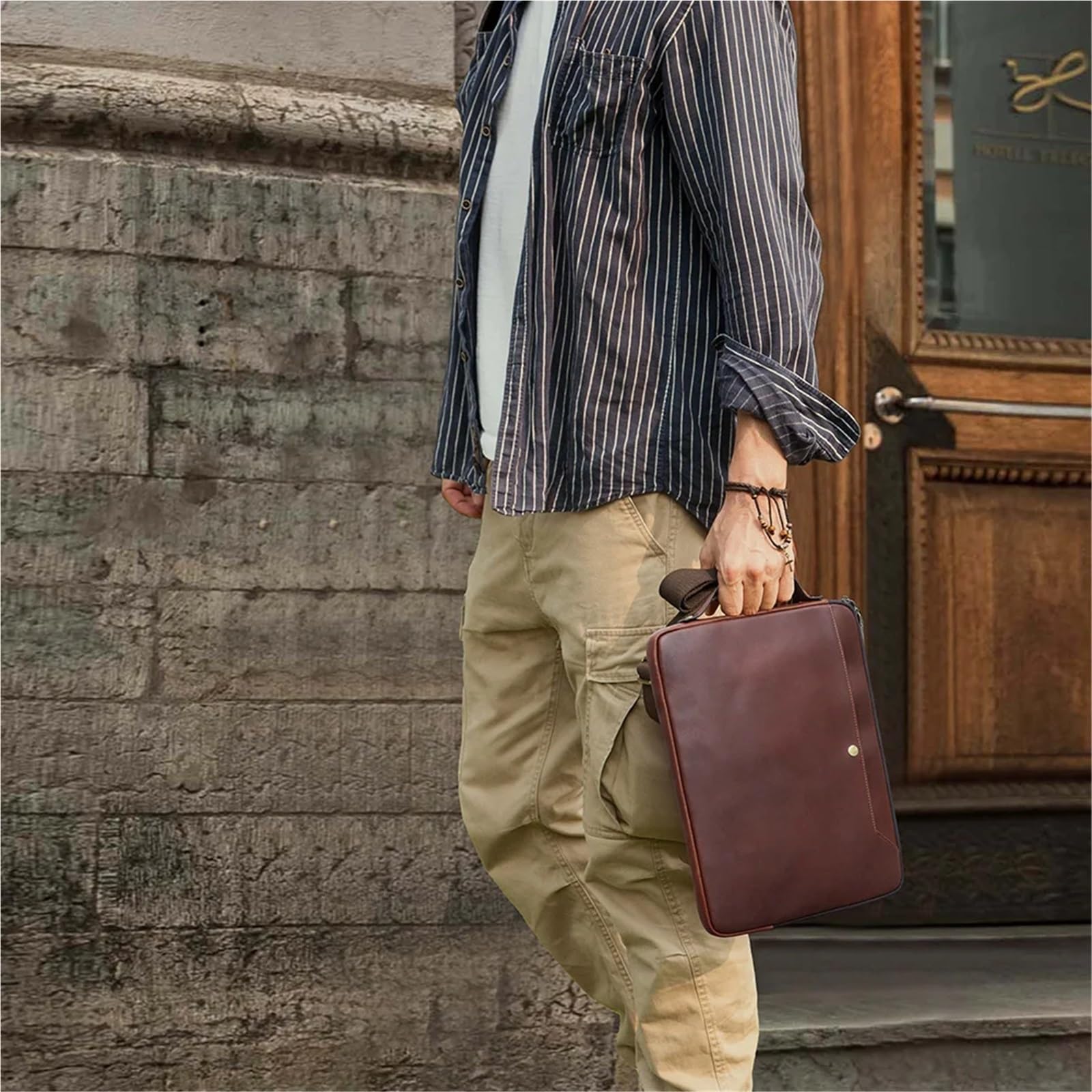 Bolso Mensajero Hombre Bolso bandolera de cuero genuino for portátil de hombre, bolso de negocios con correa for el hombro.