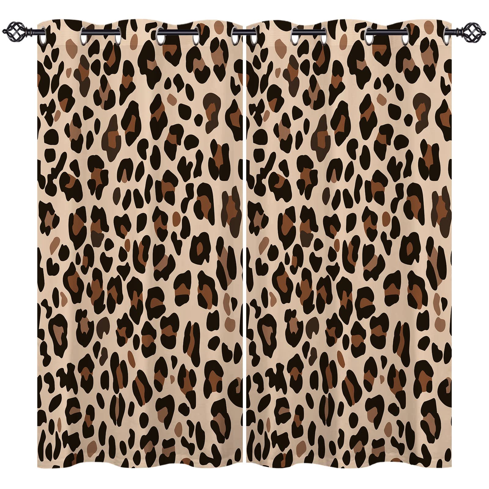 ANHOPE Leopard Curtains Eyelet 80% Blackout Room Darkening Curtains with Wildlife Animal Cheetah Skin Print Pattern Thermal Insulated Window Drapes for Bedroom Living Room 46 x 54 Inch Drop 2 Panels