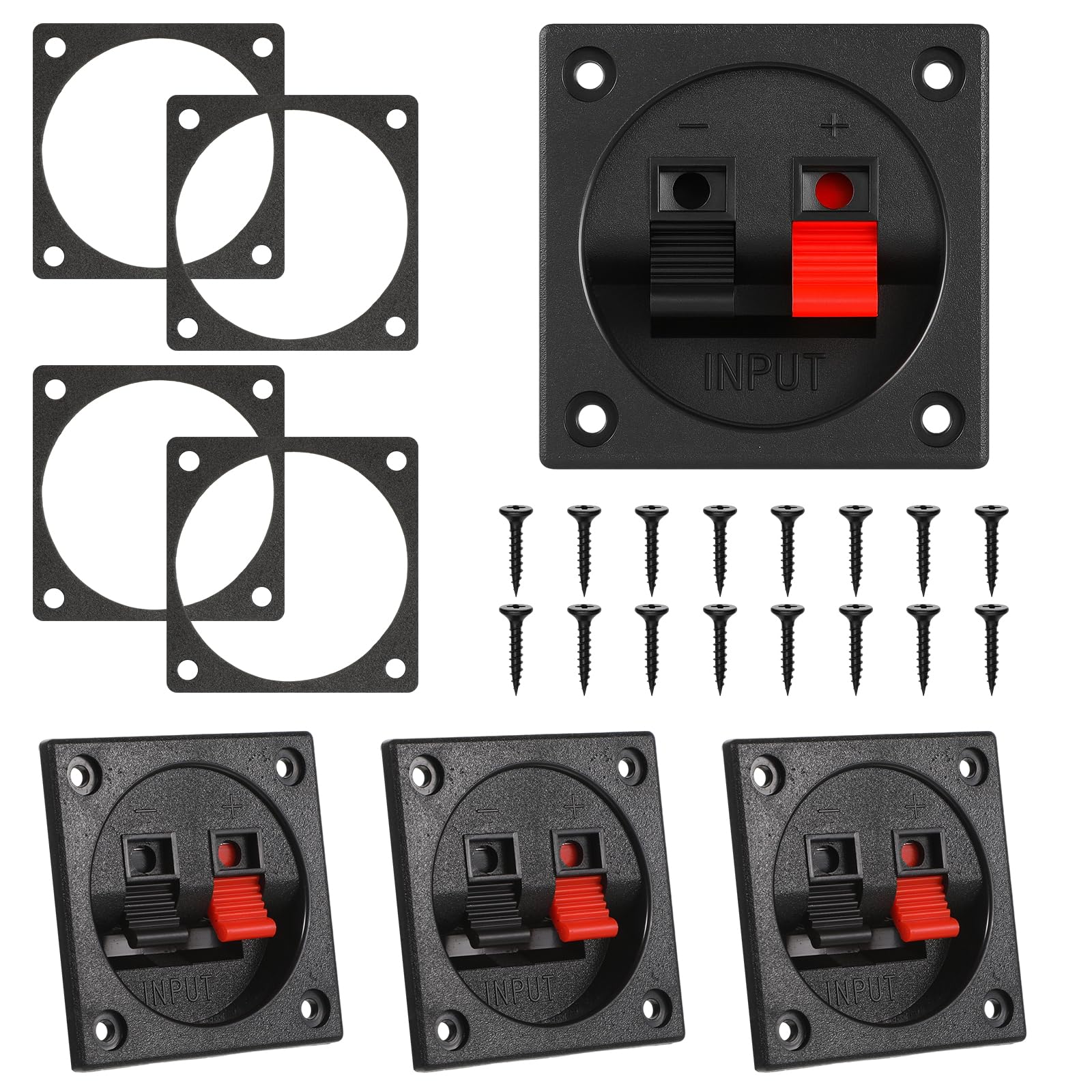 4PCS Speaker Box Terminals Connectors, 2-Way Square Spring Subwoofer Box, Higher Sound Pressure Speaker-Terminals, Binding Post Cup Connector for DIY Home Car Stereo