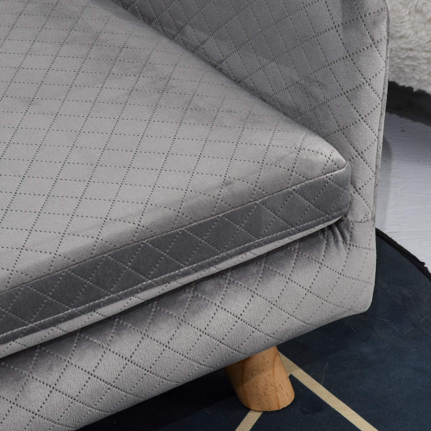 PawHut Hundesofa Hundebett Hundecouch aus Samt mit Rückenlehne, Holzbeine, Kissen, Katzensofa mit weicher Polsterung, für kleine Hunde 64 x 45 x 36 cm Dunkelgrau