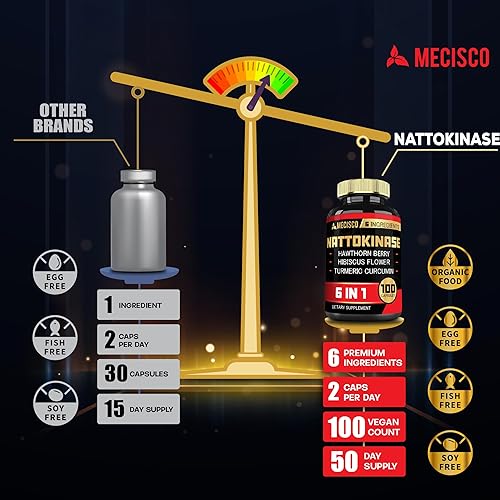 Miniatura 4 de 6 en 1 Nattokinase 2000 Fu cápsulas con bayas de espino, flor de hibisco y más  100 cápsulas  Suplemento de nattoquinasa que apoya la digestión, la