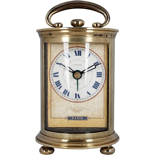 Antique Brass Carriage Alarm Table Clock