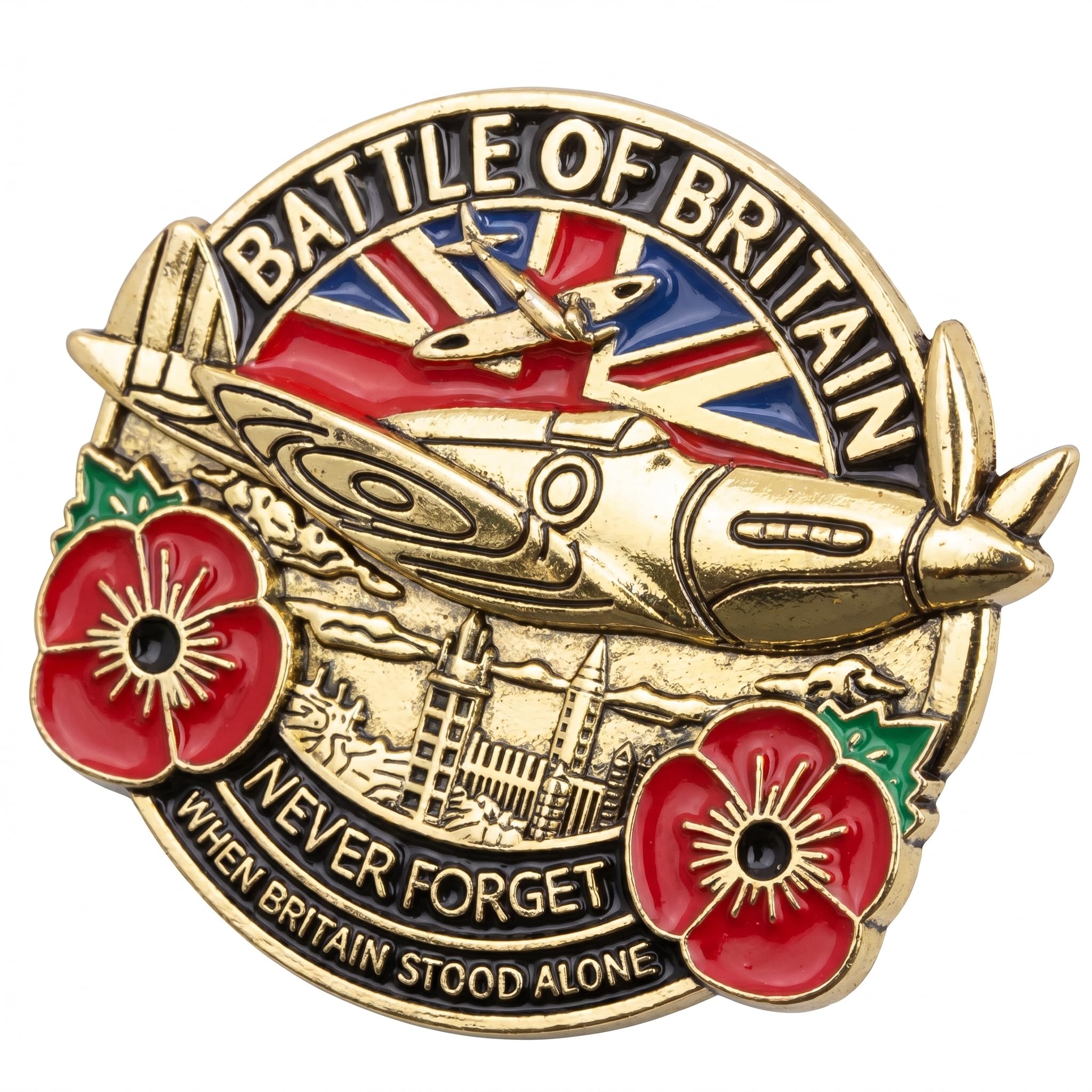FREECROWS Commemorative Battle of Britain Remembrance Insignia – Spitfire Aviation Emblem with Poppy Motif – Historical Tribute Exhibit – Never Forget Collection