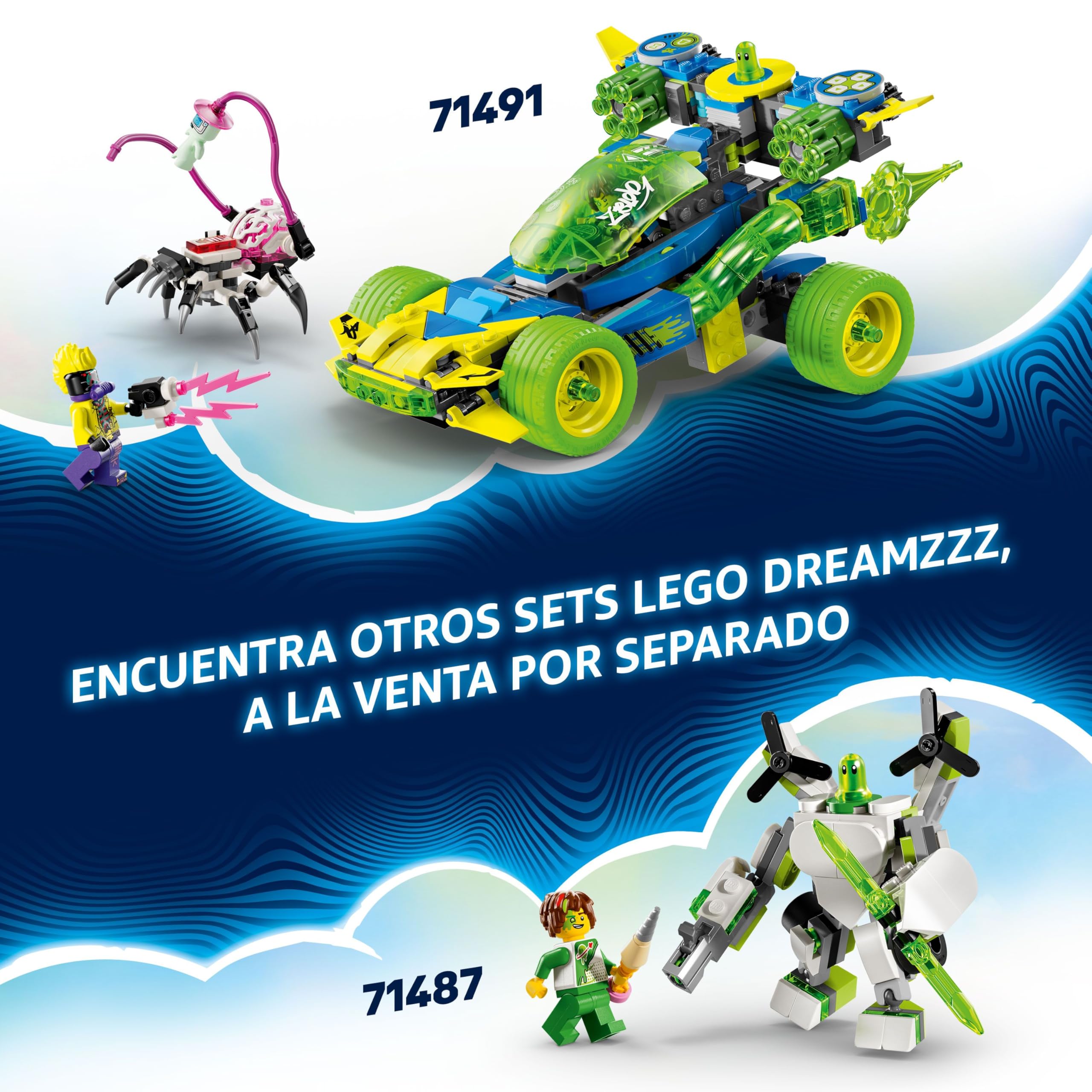 LEGO DREAMZzz Mateo y Z-Blob Coche de Carreras y Moto 2 en 1 de Juguete para Niños y Niñas de 8 Años o Más, Minifiguras y Araña para el Juego de Roles, Regalo Infantil de Cumpleaños 71491