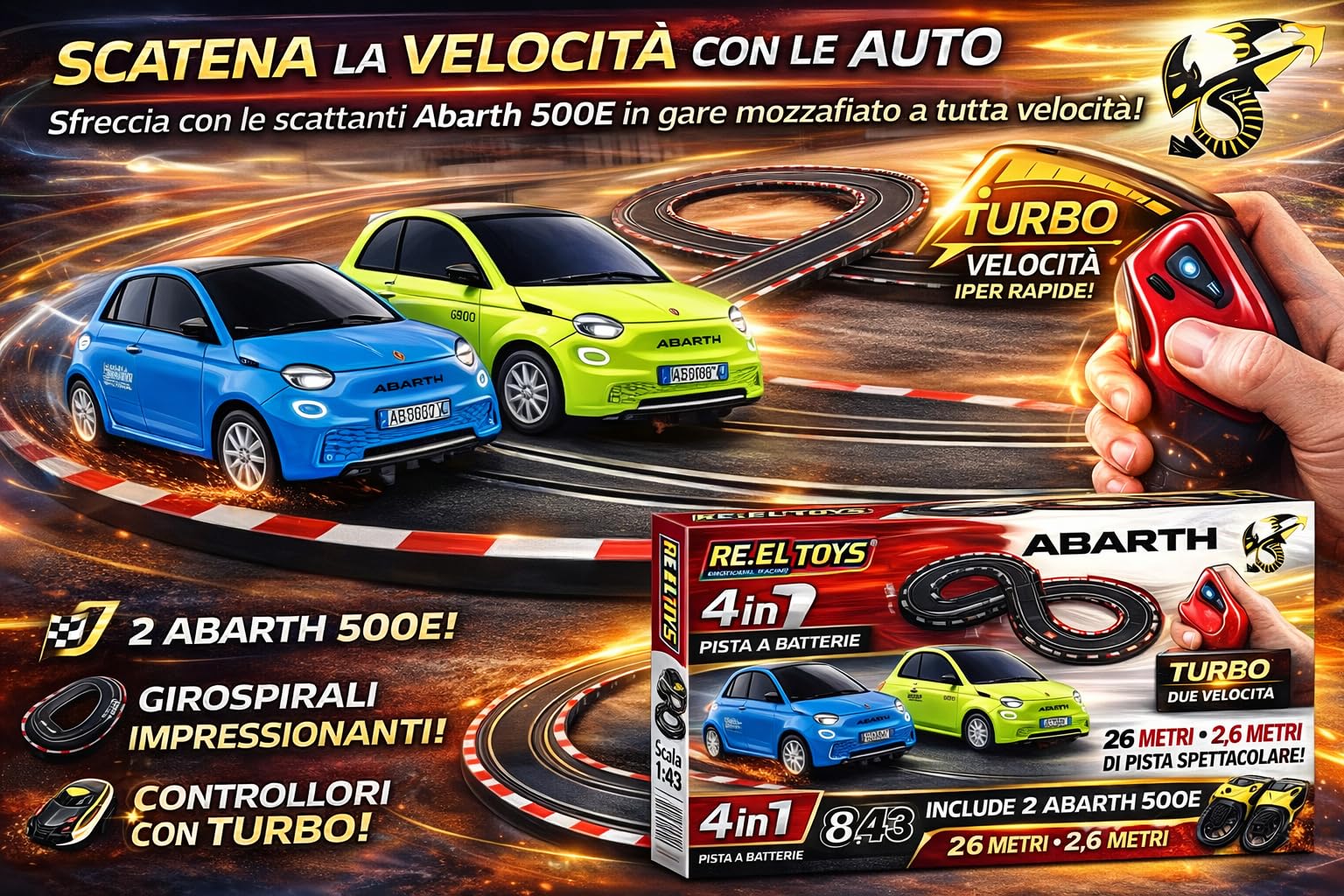 Pista Macchinine Telecomandate Pista Elettrica con 2 Slot Car Grande Semi- Professionale Adulti e Bambini 2,6 Metri, 4 in 1 con Telecomando