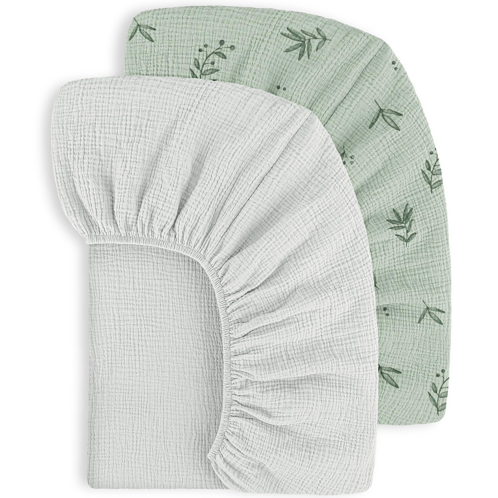 Susurration Set van 2 hoeslakens voor kinderen, mousseline-hoeslaken, 100% katoen, babylaken, 60 x 120 cm, reisbed, hoeslaken, bijzetbed, linnen (grijs-crème