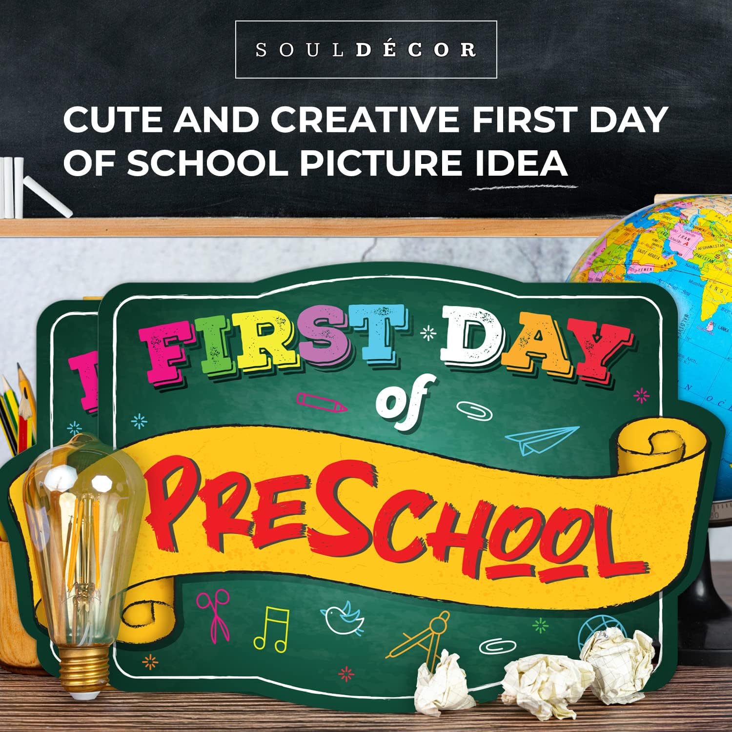 Soul Décor First And Last Day of Pre School Photo Picture Prop, 2 PK Cute and Creative First Day of School Picture Idea, Green Board Sign | Unbreakable Plastic | Made in The USA