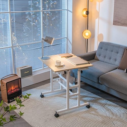 Miniatura 2 de Tangkula Escritorio móvil de pie, escritorio de oficina en casa ajustable en altura con 2 modos, mesa inclinable y ruedas flexibles, carrito de