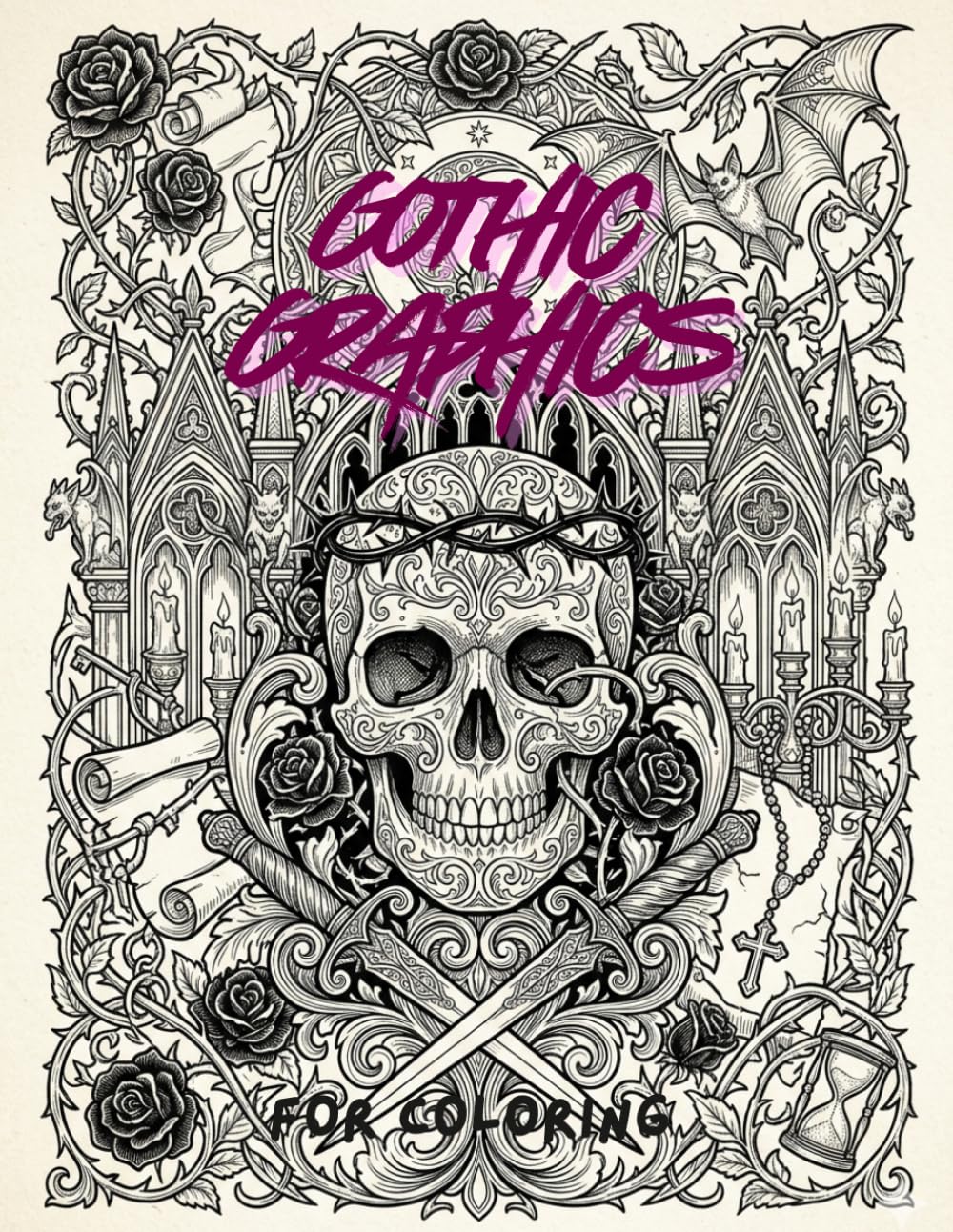 Gothic Graphics For Coloring: A Relaxing Horror Coloring Book for Adults and Teens featuring Dark Fantasy Illustrations, Skulls, and Mystical Patterns.