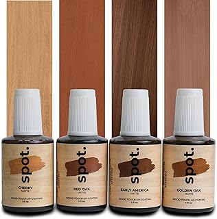 Light Brown Wood Stain Repair Kit, Brush-On Touch-Up Stain Bottles, Golden Oak, Early America, Cherry, Red Oak, Interior and Exterior Wood, 4 fl oz Total by spot.