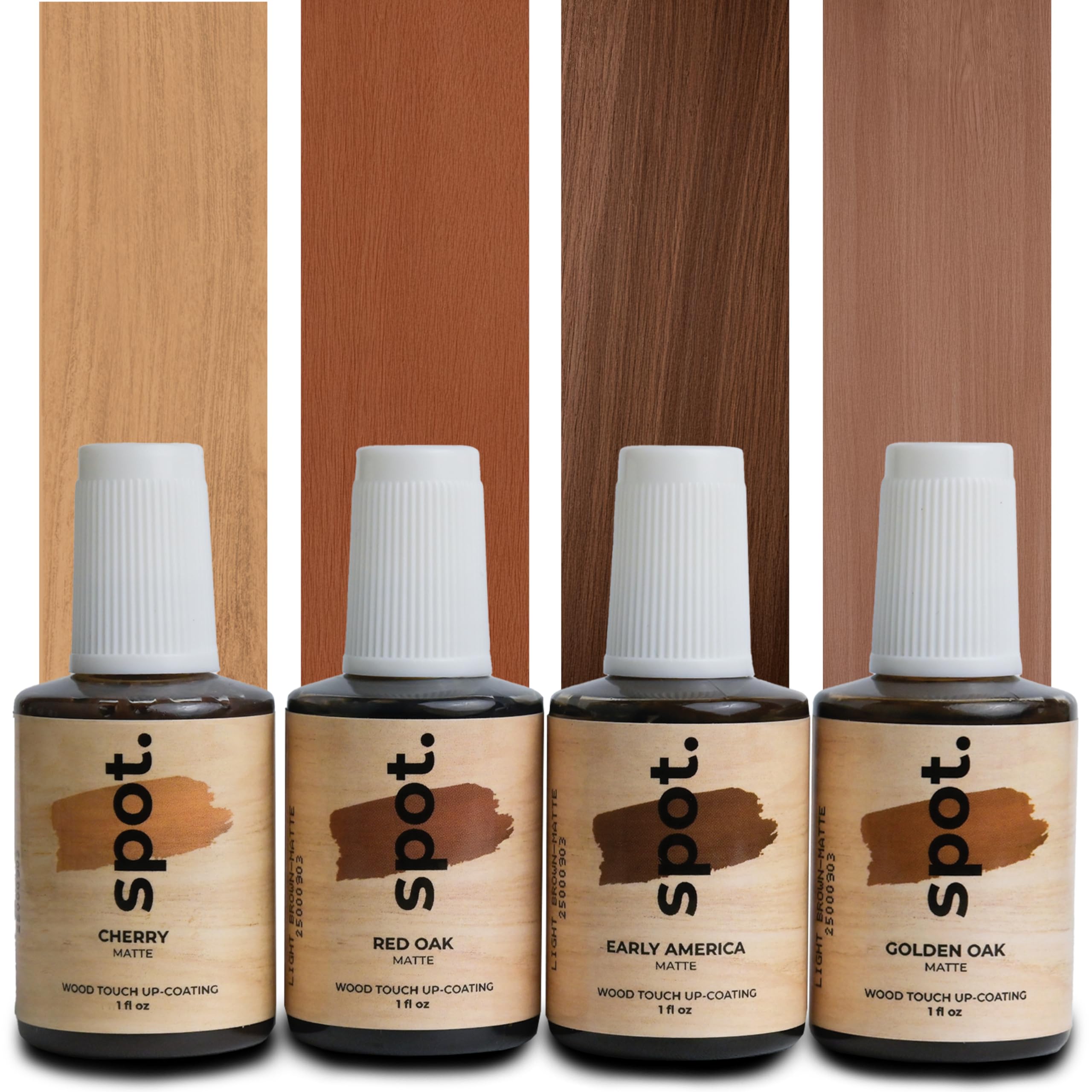 Light Brown Wood Stain Repair Kit, Brush-On Touch-Up Stain Bottles, Golden Oak, Early America, Cherry, Red Oak, Interior and Exterior Wood, 4 fl oz Total by spot.