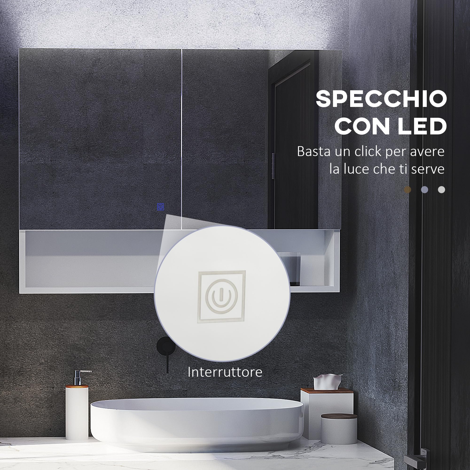 HOMCOM Mobile Armadio Da Bagno Sospeso Con Specchio, Ripiano - Foto 6