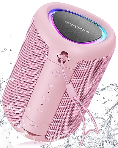 Portable Bluetooth Speaker with Lights, Stocking Stuffers, Powerful Crystal Clear Sound, IPX5 Waterproof, All Day Playtime, BT 5.3, TWS Paring, Small Wireless Speaker for Outdoor, White Elephant Gifts - Pink