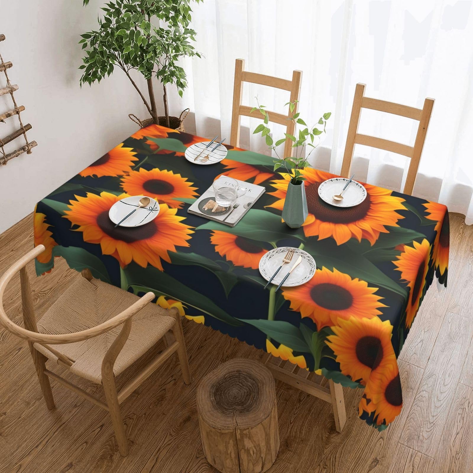 HLBSDM Orange Sunflower Print Rectangle Washable Tablecloth Decorative Table Cover for Dining Table Buffet Parties