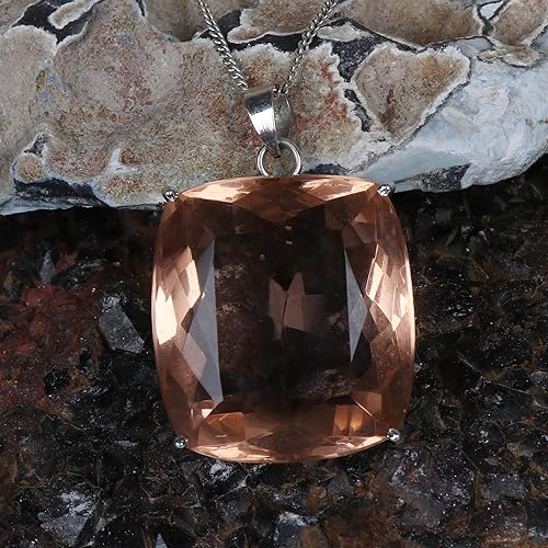 Miniatura 4 de REAL-GEMS Lab Created Rose Quartz 70 Ct Cushion Shape Solid 925 Silver Pendant for Wedding