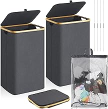2 Pack Large Laundry Hamper with Lid Foldable Laundry Basket with Bamboo Handles Portable Clothes Basket with Removable Bag for Dorm Bedroom Bathroom Laundry Dirty Clothes Hamper (Dark Gray, 110 L)
