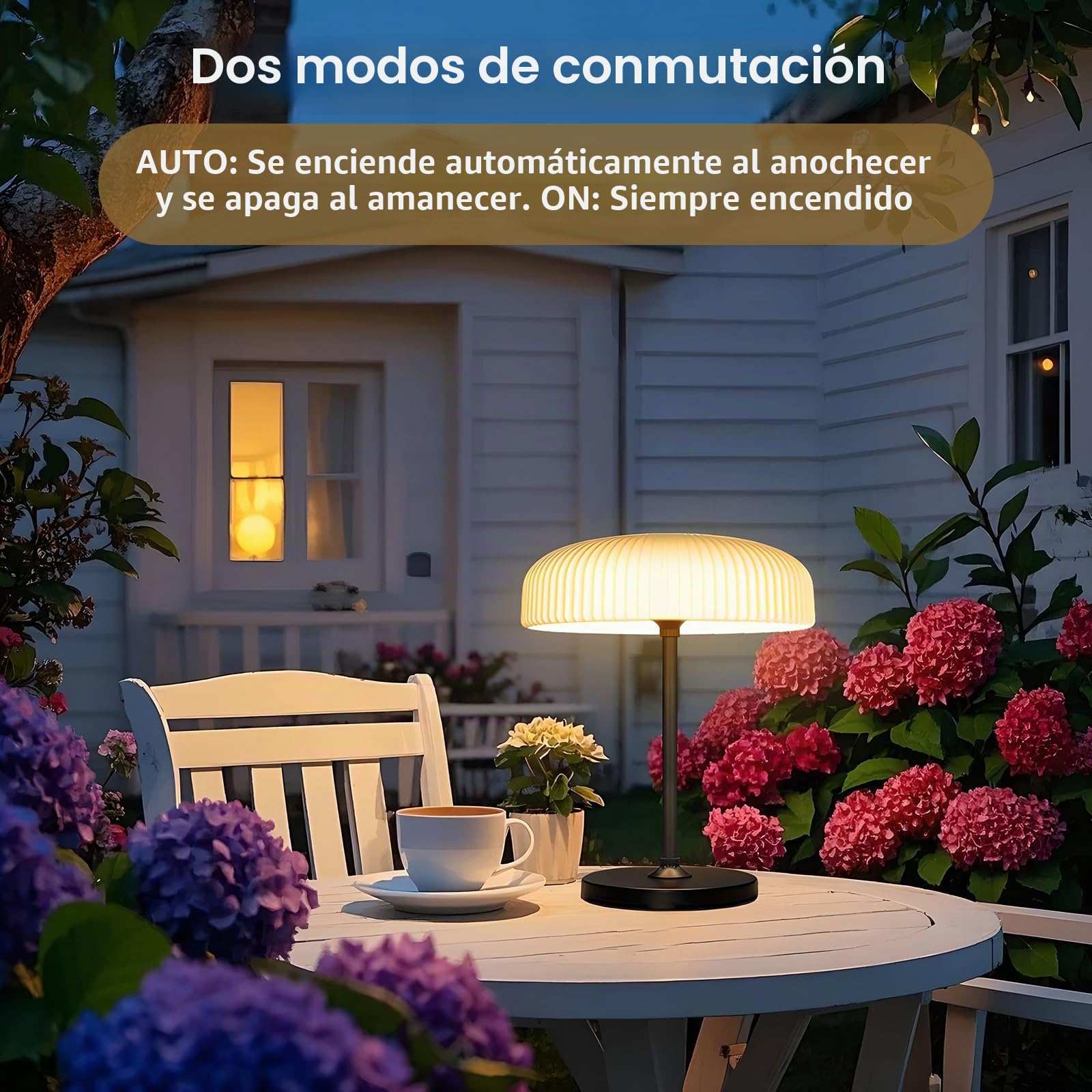 AGOTD - Lámpara de mesa solar para exterior - Lámpara de mesa LED inalámbrica con puerto USB-C - Intensidad variable - Blanco cálido + blanco frío - Para interior y exterior, jardín, terraza