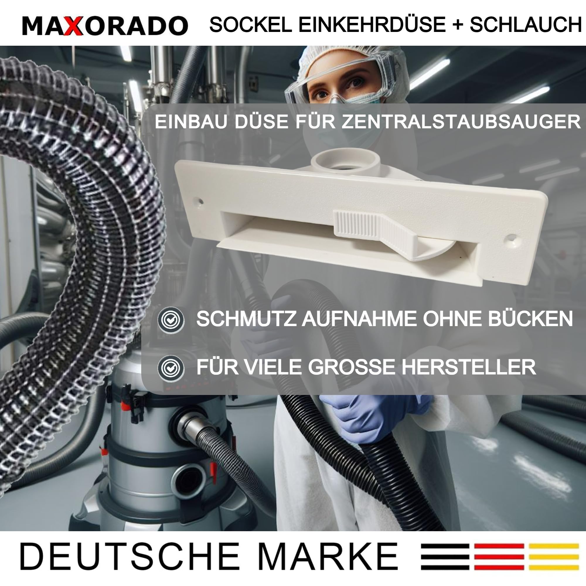 Set ZS4 für Zentralstaubsauger - Sockeldüse + Einbau Kit