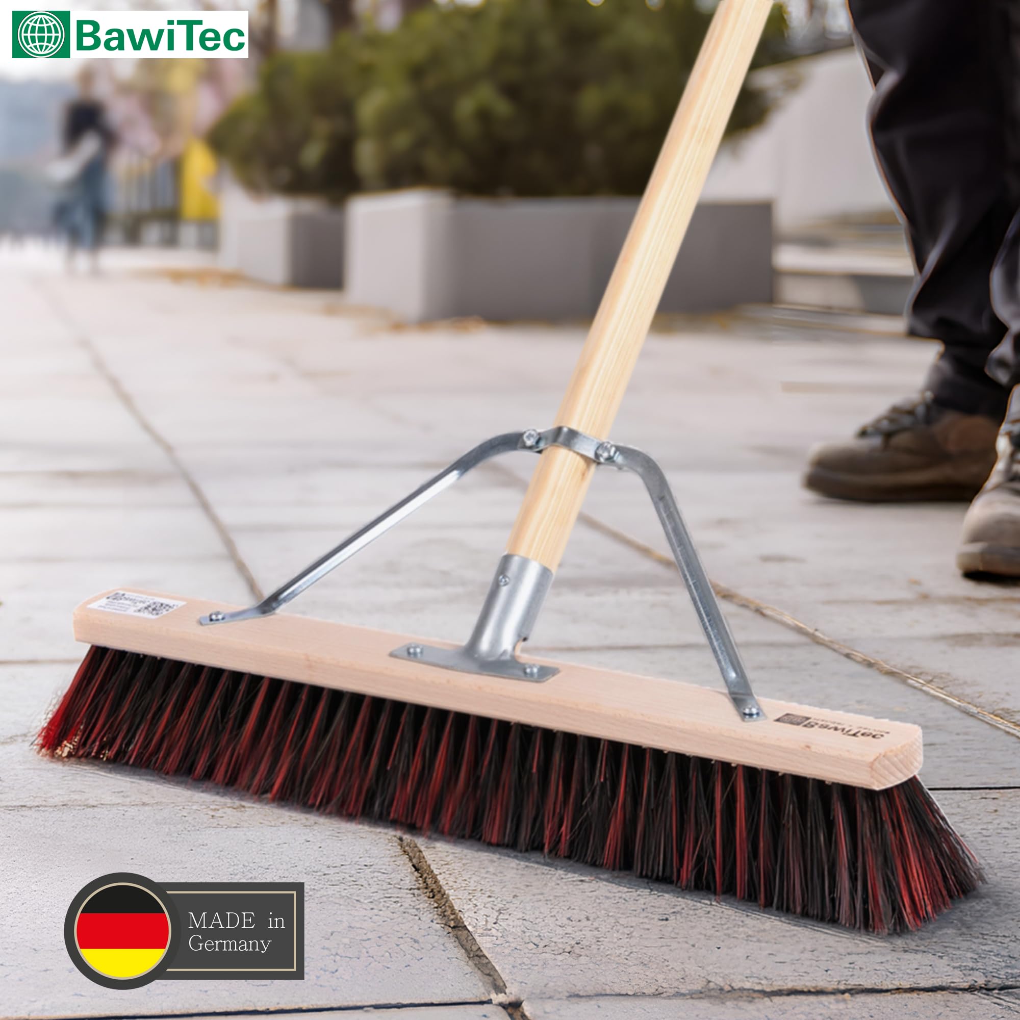 Spezial Besen 60cm mit Stiel 160cm ArengaMix Borsten Stabi Straßenbesen | Arenga-Elaston-Borsten-Mix, Speziellem Stielstabilisator, Robust und stabil, Für groben und feinen Schmutz