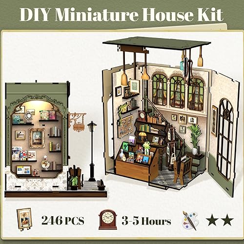 Miniatura 10 de Fsolis DY01 - Kit de rincón de libros, kit de casa de muñecas con cubierta antipolvo, kit de casa en miniatura, estante de rincón de libro, estante