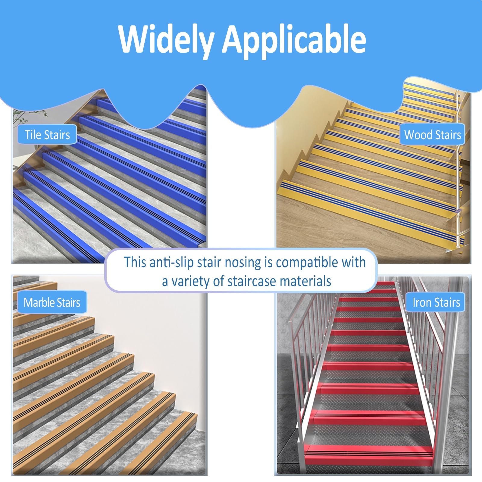Cinta antideslizante para peldaños de escalera de 16 m, tiras de seguridad autoadhesivas para el hogar y la oficina, protección antideslizante duradera para escaleras, escalones, rampas, solución de
