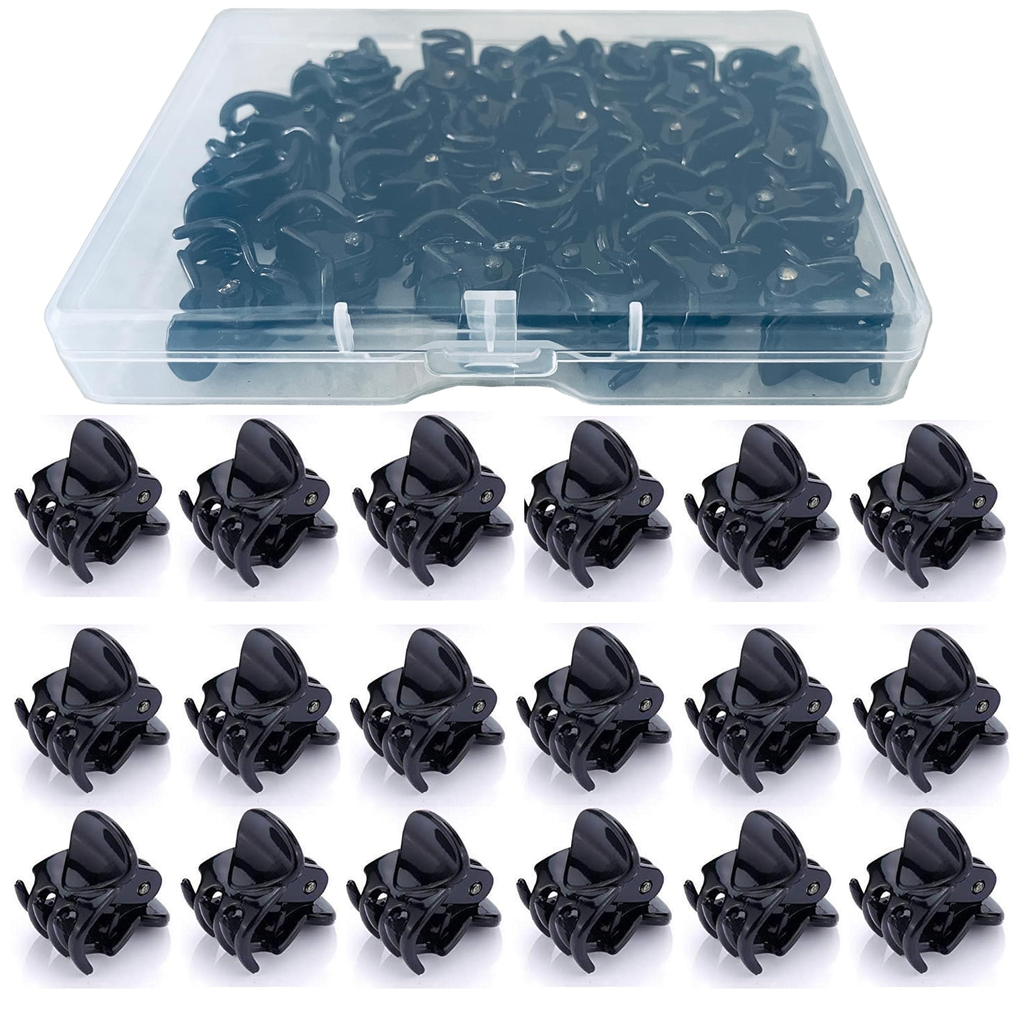 Mini Hair Claw Clips for Girls and Women, 24 Pcs Small Hair Claw Clips Tiny Plastic Hair Claws Pins Clamps with a Box (Black)