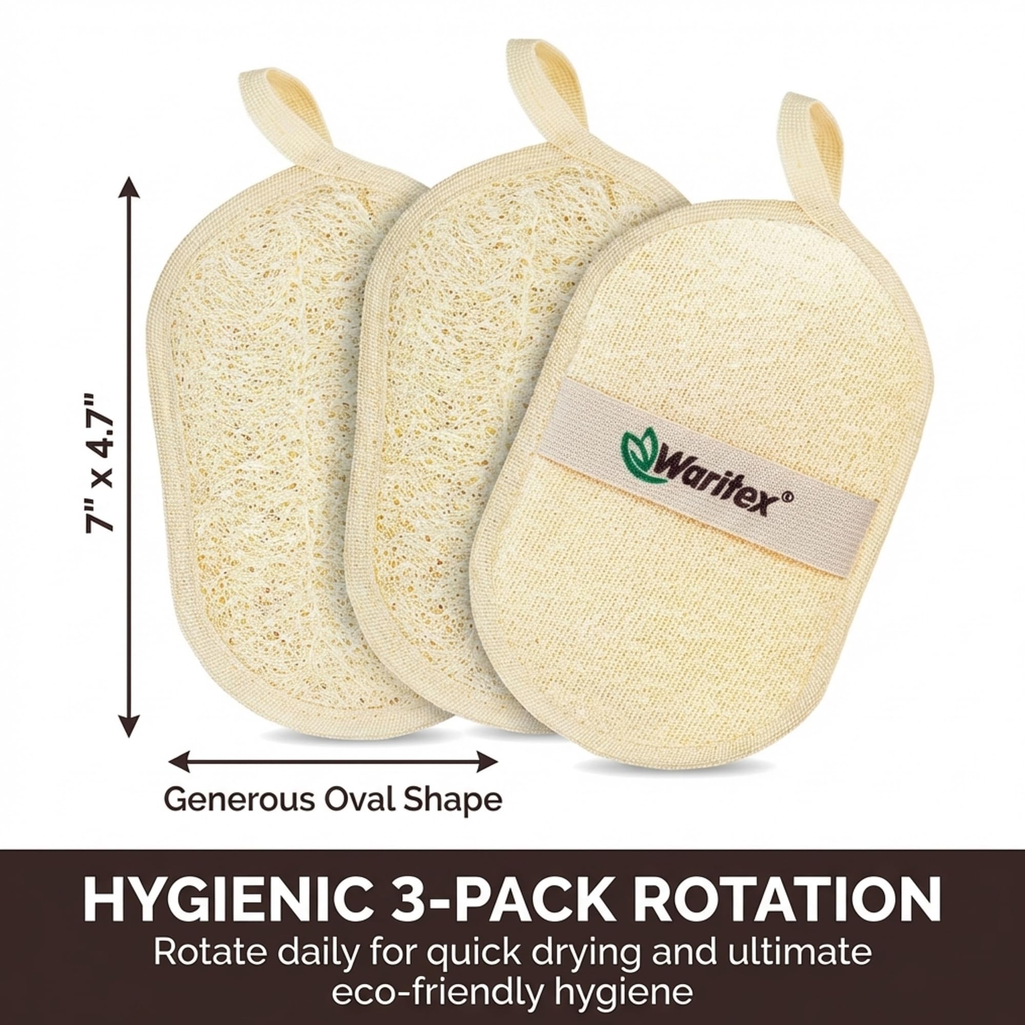 LOOFAH egipcio natural, forma ovalada, esponja exfoliante 100% orgánica con correa de mano, limpiador de baño ecológico para una piel suave y brillante (3)