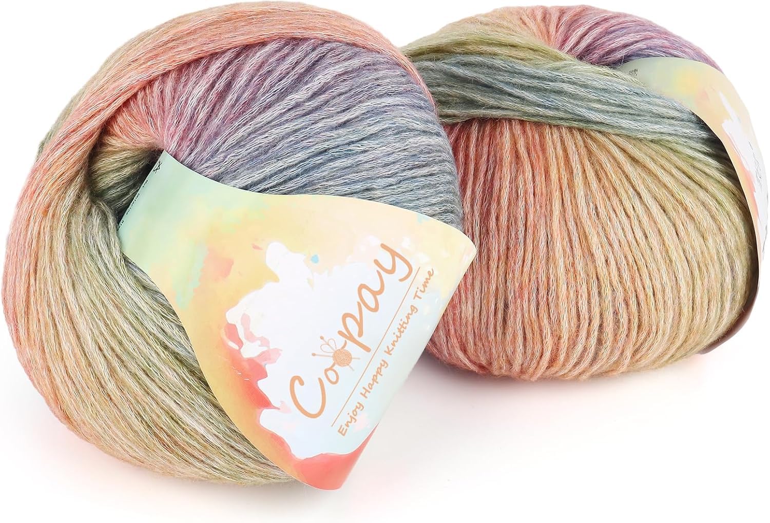 Coopay Gradient Yarn Cake, 2×100g Cake Yarn for Crochet & Knitting - 50% Cotton 50% Acrylic - Rainbow Gradient Crochet Yarn, Double Knit Ombre Yarn for Blankets Sweaters Scarves Shawls (102 Rainbow) — image 1